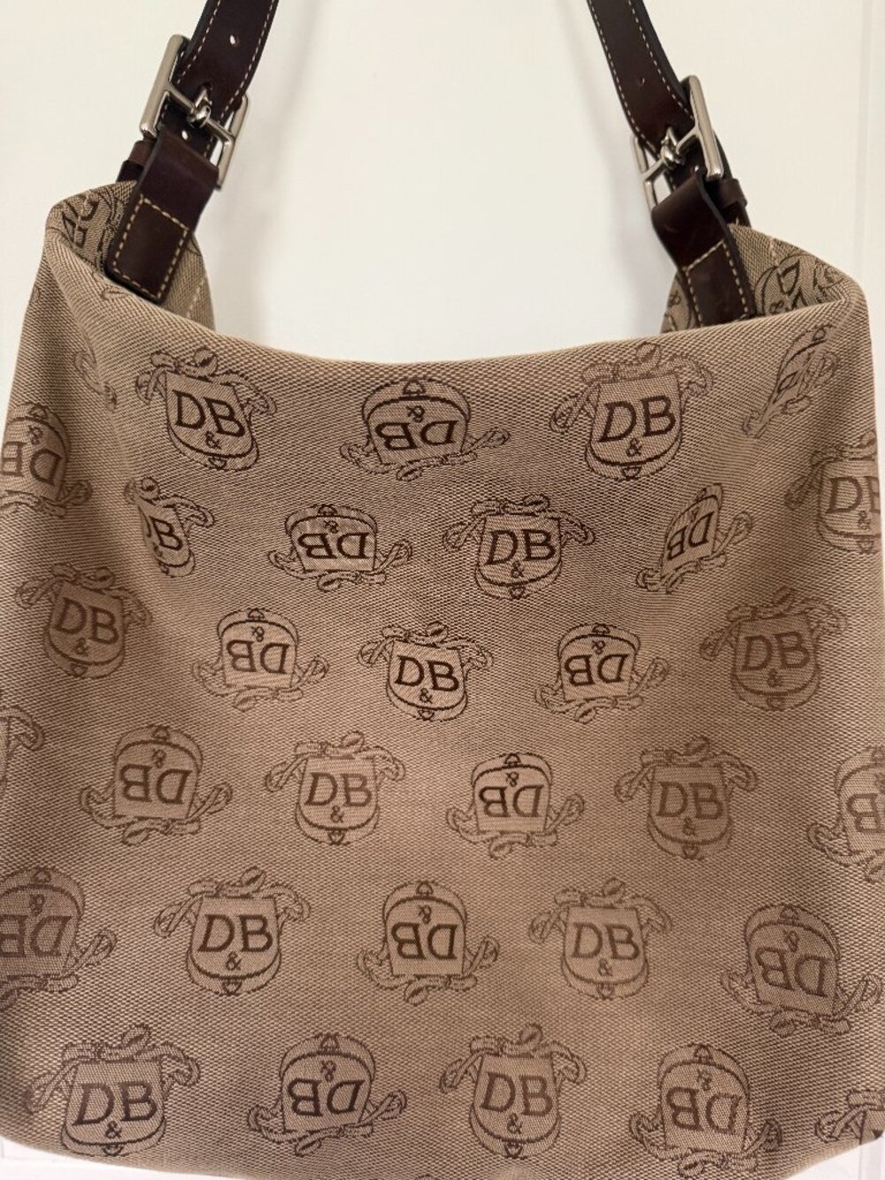 Vintage Dooney & Bourke Large Canvas Tote with Dark Brown Monogram